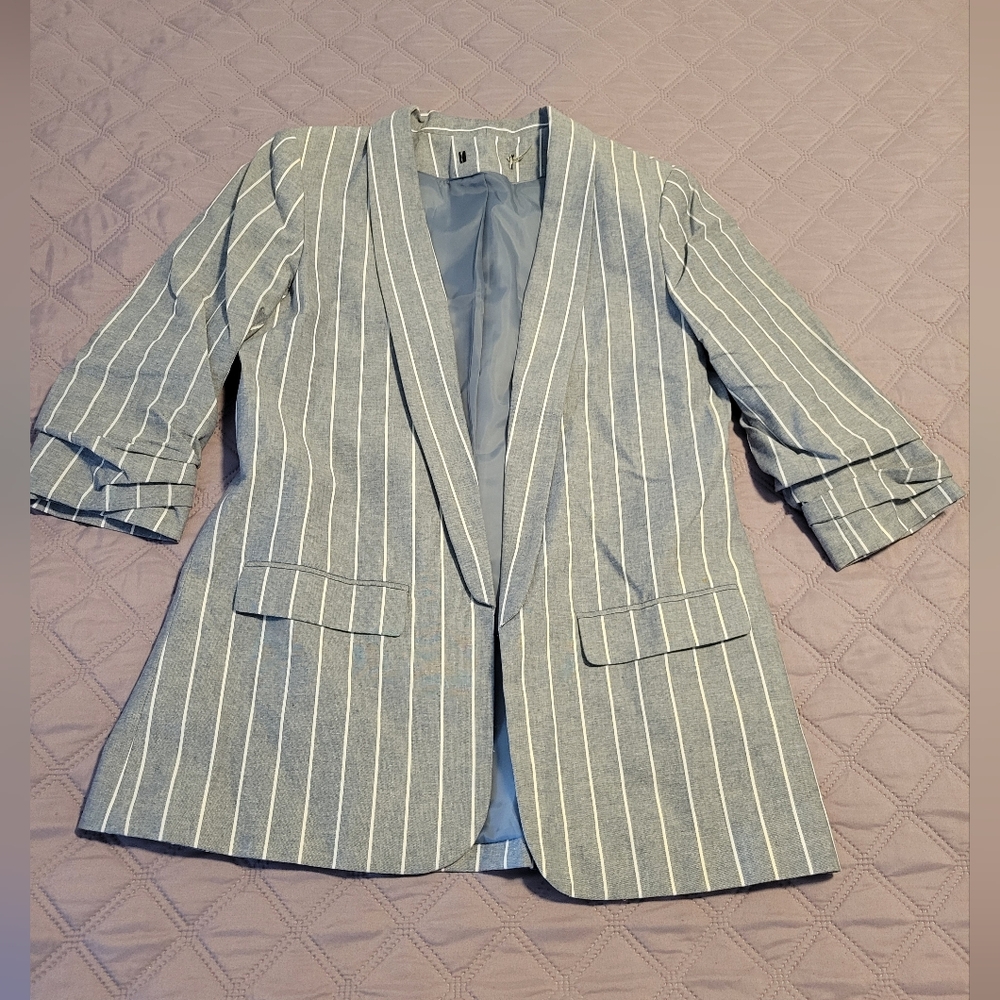 Grey/Blue Striped Blazer L